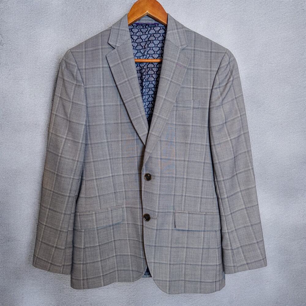 Ted Baker London Endurance Gray Windowpane Plaid Jay Wool Blazer 38S